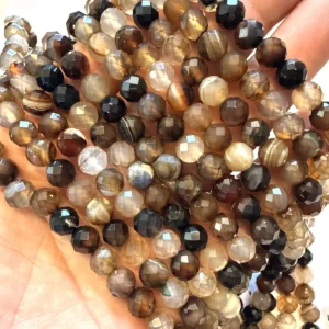 Kahverengi Akik Dizi Faset 8 mm